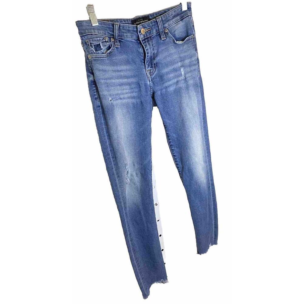 Lucky Brand Ava Jeans Womens Size 0/25 Blue Distressed Skinny‎ Jeans Raw Hem